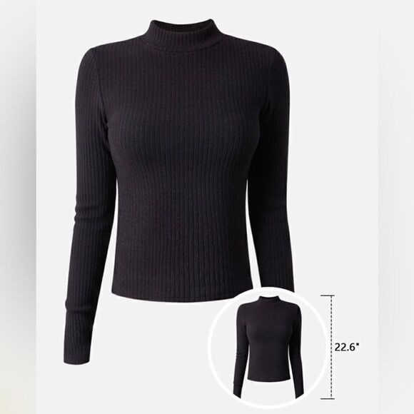 👍🏻Cashmere-Like Thermal Mock Neck Top Black - Picture 3 of 6